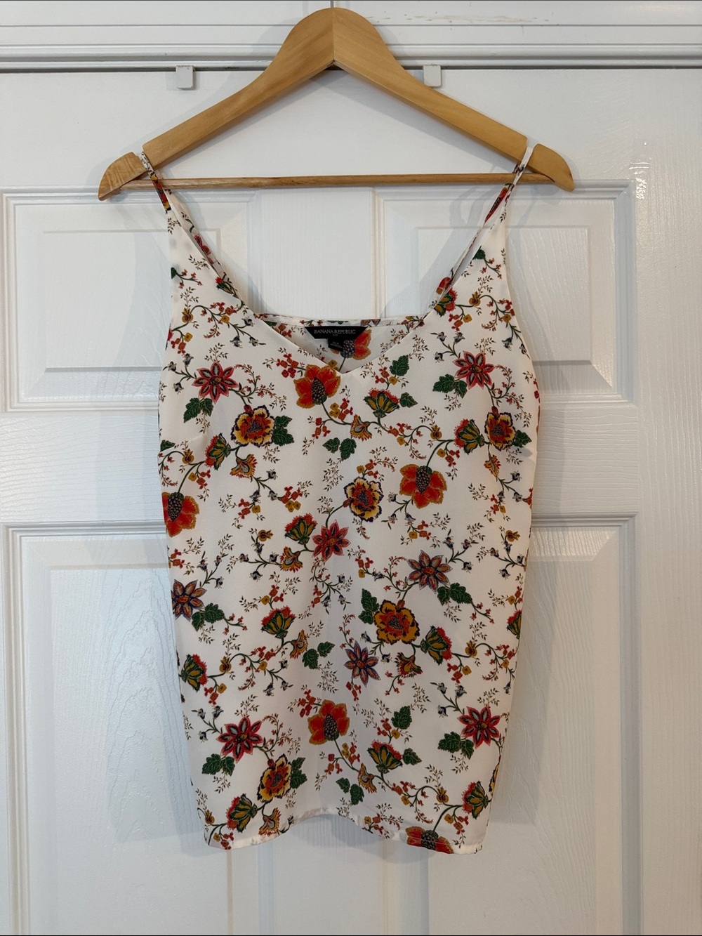 Banana Republic Floral Spaghetti Strap Cami in White with Red and Green